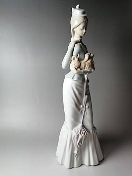 ショップ リヤドロ 仔犬を抱く貴婦人 子犬とお散歩 傘 フィギュリン