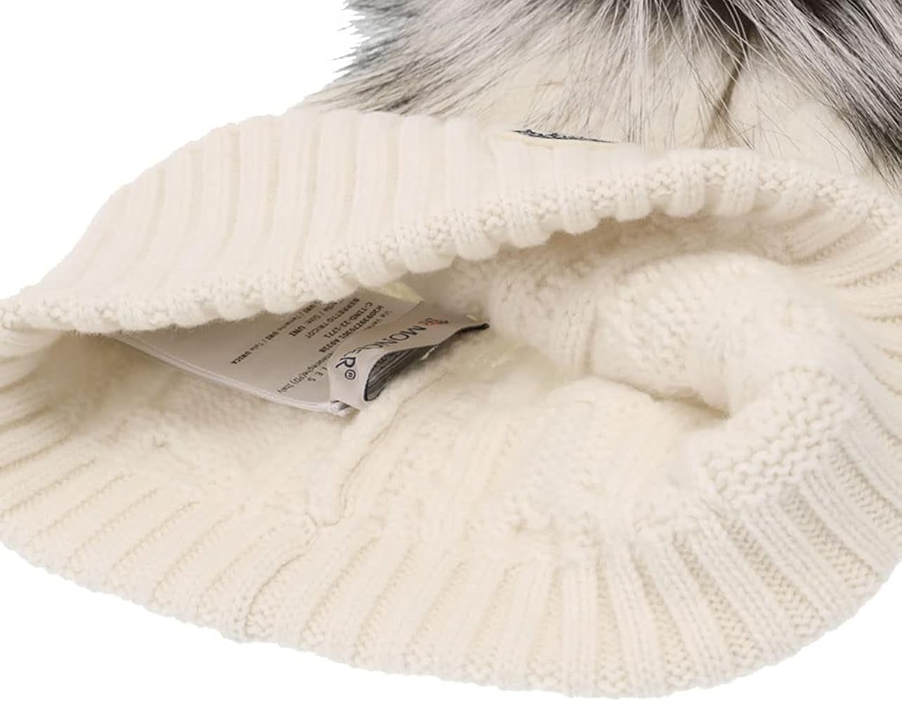 MONCLER ファー付きニット帽 ホワイト L MONCLER ホワイト キッズ