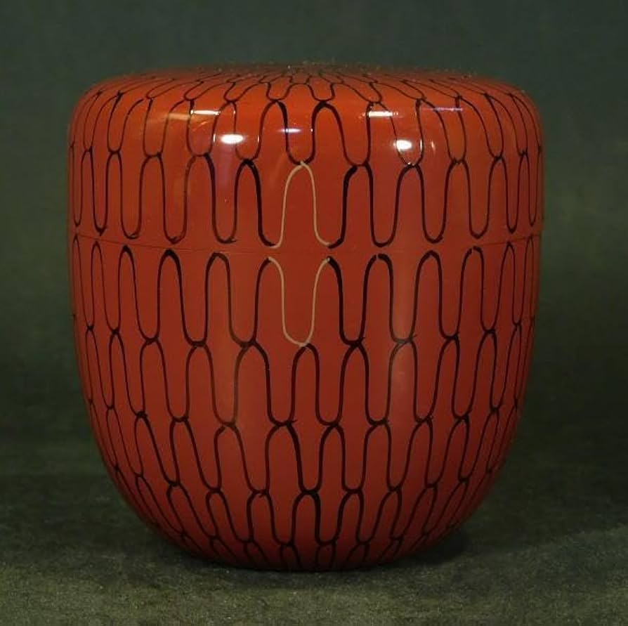 朱中棗 光琳波蒔絵 金蒔絵 岡本陽斎 共箱 R1418お3 朱中棗 光琳波蒔絵