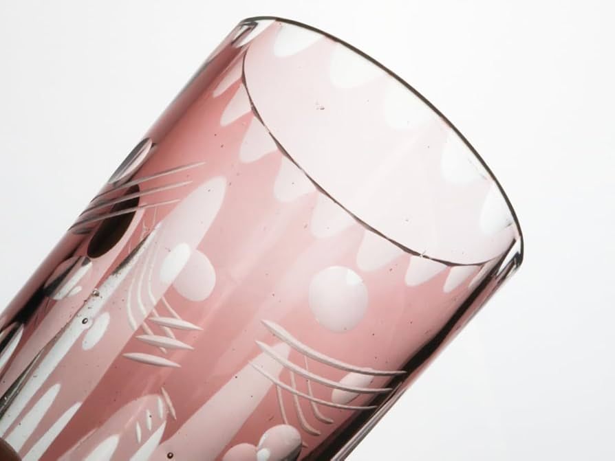 骨董 時代ガラス 紫色被せダイヤ綴り 大正浪漫 モダン切子 コップ