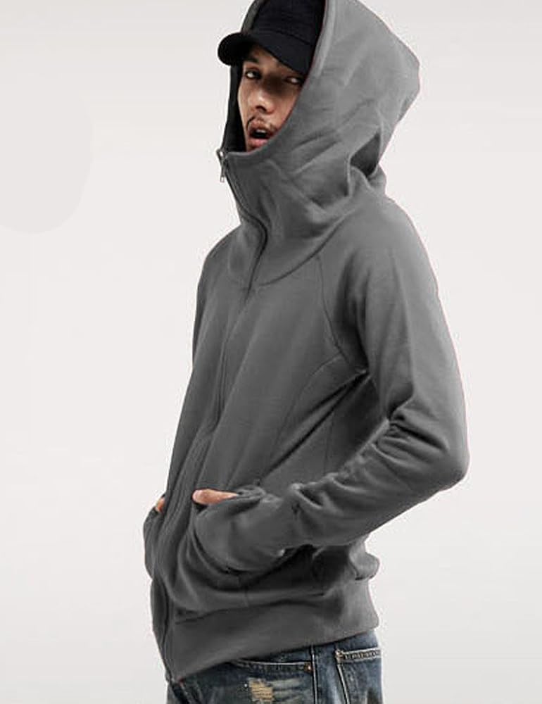 Bestgift Men's Thumb Hole Hooded Zipper Sweatshirts Light Gray XL