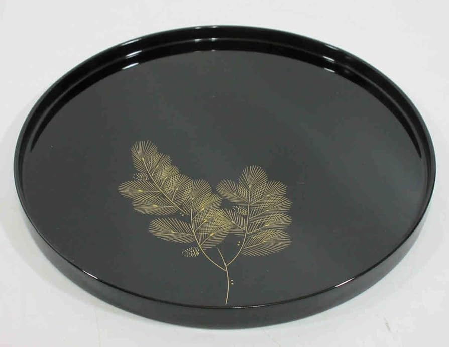 輪島塗 丸盆 沈金 松紋箱付き 輪島塗 丸盆 沈金 松紋様 専用箱付き