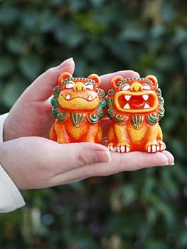 Amazon.co.jp: 中国風獅子爺石敢当喜獅子小獅子置物一対の机と家の装飾