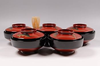 macaron BJ093 時代輪島塗 貝尽くし蒔絵 吸物椀 五客 木製 macaron