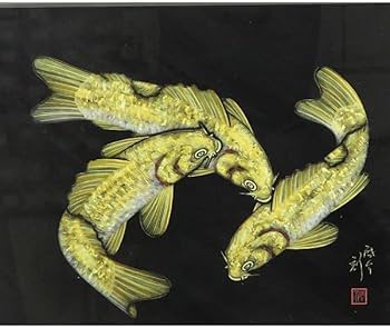 Amazon.co.jp: -1759【真作】小西啓介金彩漆芸画黄金群鯉共箱額装沈金
