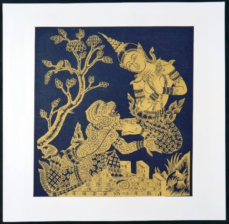 Amazon.co.jp: タイ民族絵画 布絵 綿黒地 コットン金柄絵画 : ホーム