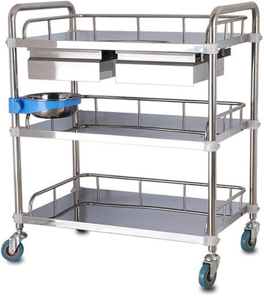 医療用ワゴン キャスター付き 3段 耐荷重100KG 360°回転ステンレス