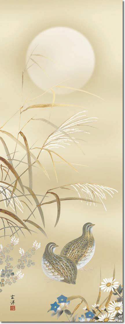 真作】掛軸 軍鶏図 細密彩色花鳥画 秋の風趣 写実花鳥画 合箱入 T108