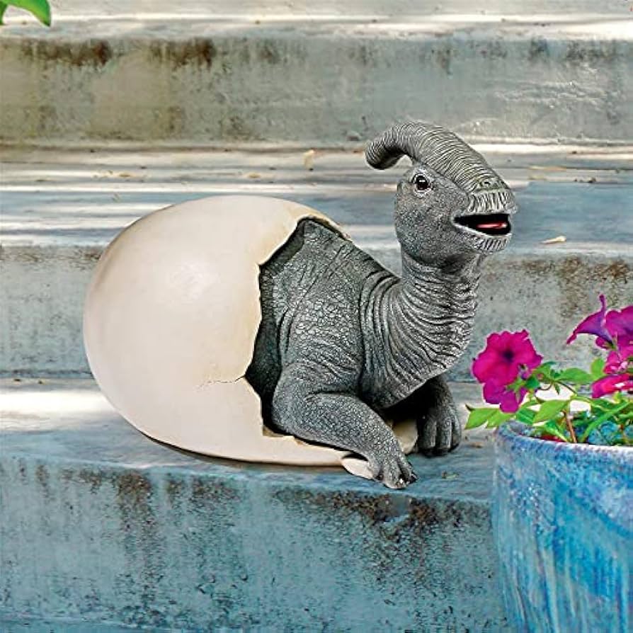 恐竜の卵から孵化したフィギュア陶器製オブジェ、置き物 恐竜の卵から