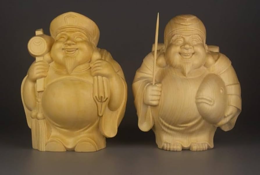 大黒様 恵比寿様 木彫り置物 2個セット 七福神 縁起物 大黒天 大黒様