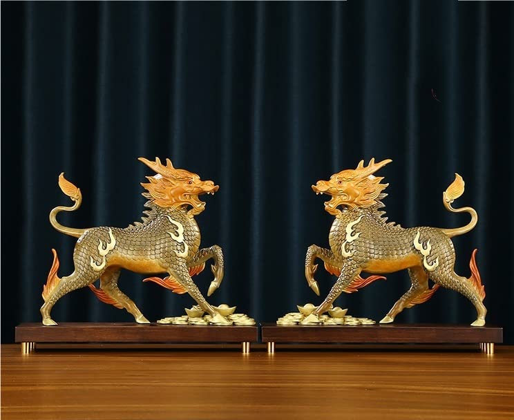 麒麟 辟邪 龍 セット 銅製 彫刻 置物 風水 開運 金運 骨董 インテリア