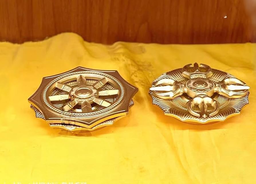 フォロー割・新品】 輪宝 木製 約9.9cm 3寸 金箔 宗派紋 定紋 法輪