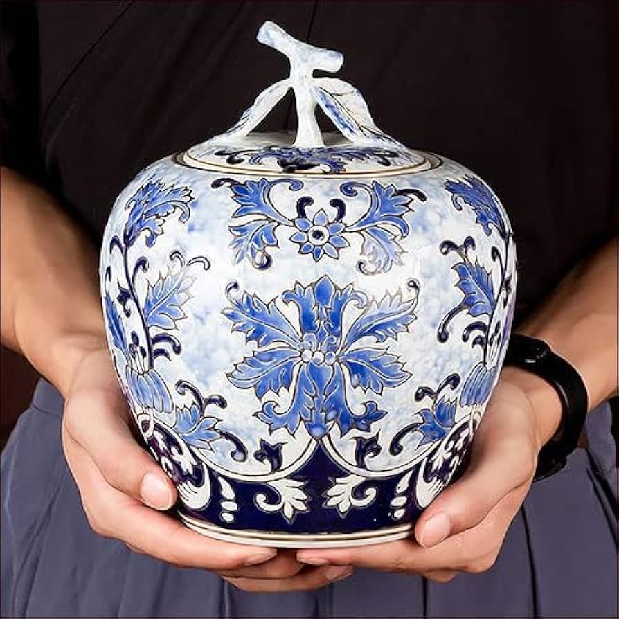 シノワズリ ビンテージ 染付 鱼藻紋飾り大壷 花瓶 甕 シノワズリ