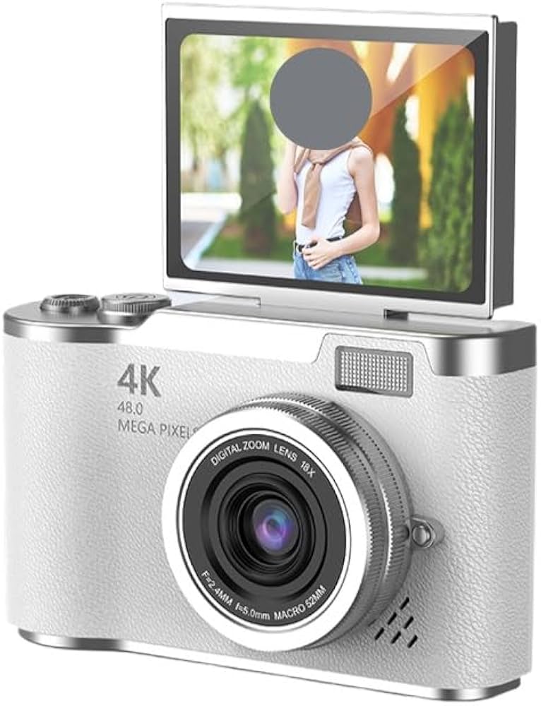 Amazon | 4K デジタルカメラ、180° 回転スクリーン、デュアルレンズ、6