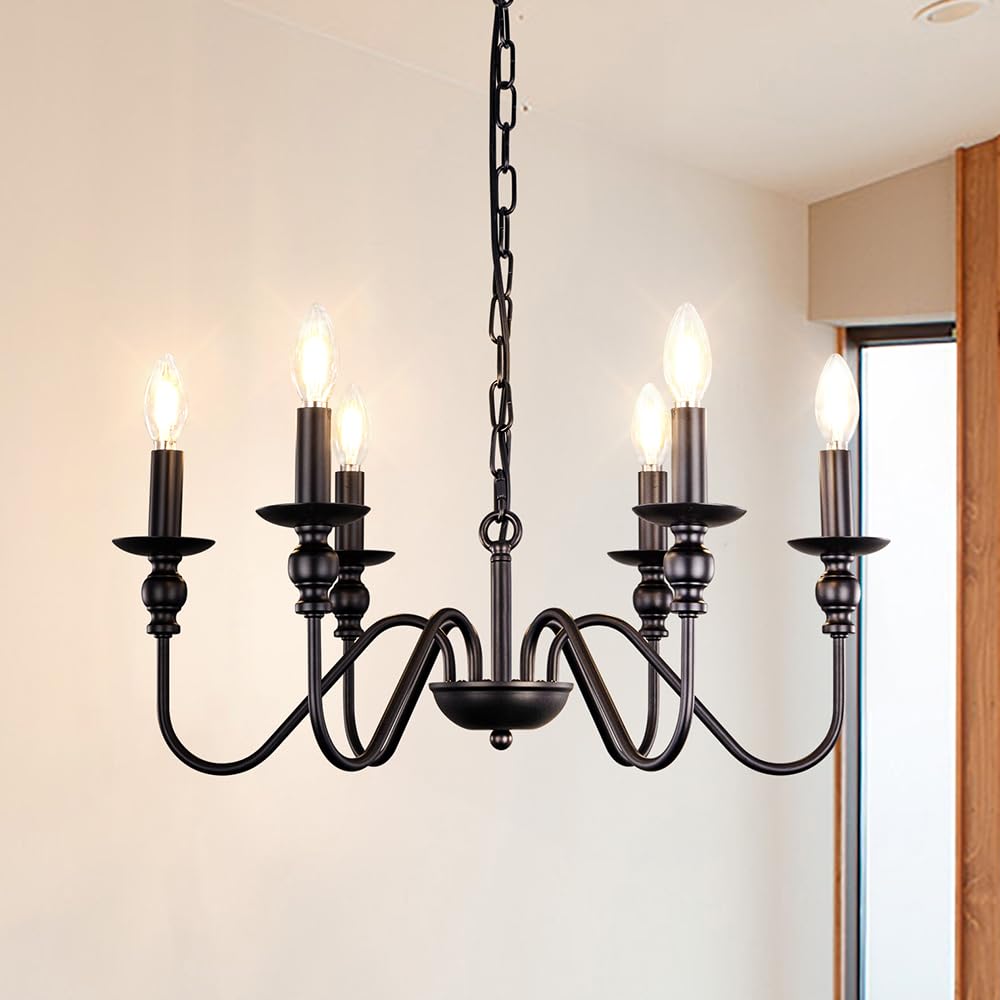 Amazon.co.jp : シャンデリア おしゃれ ブラック 6灯 LED対応 E12