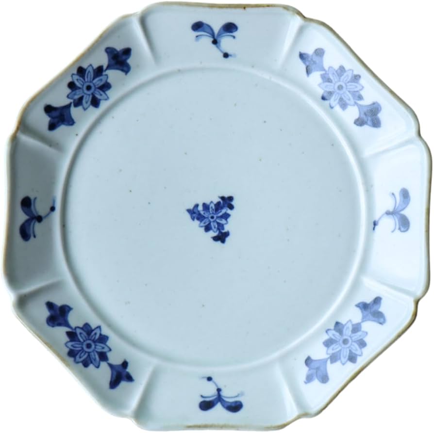 Amazon | 波佐見焼 陶房青 古染花八方 緑青磁 7寸皿 プレート 陶磁器