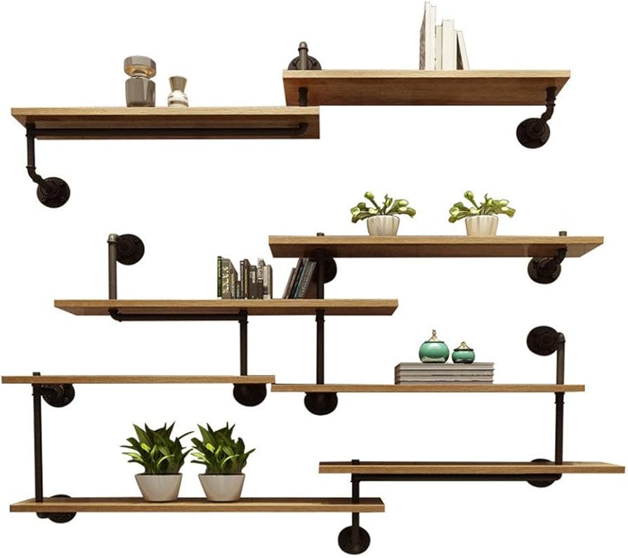 Amazon｜工業用パイプ棚 壁掛けパイプデザイン 鉄パイプは、壁掛け木製