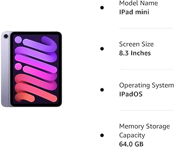 Amazon.com: Apple 2021 iPad Mini 6 8.3-inch, Wi-Fi, 64GB, Purple