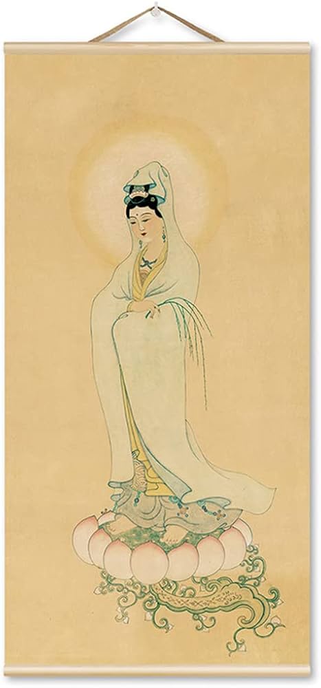 Amazon｜掛け軸／掛軸 仏事掛軸 観音菩薩 白衣観音 蓮上観音 開運縁起