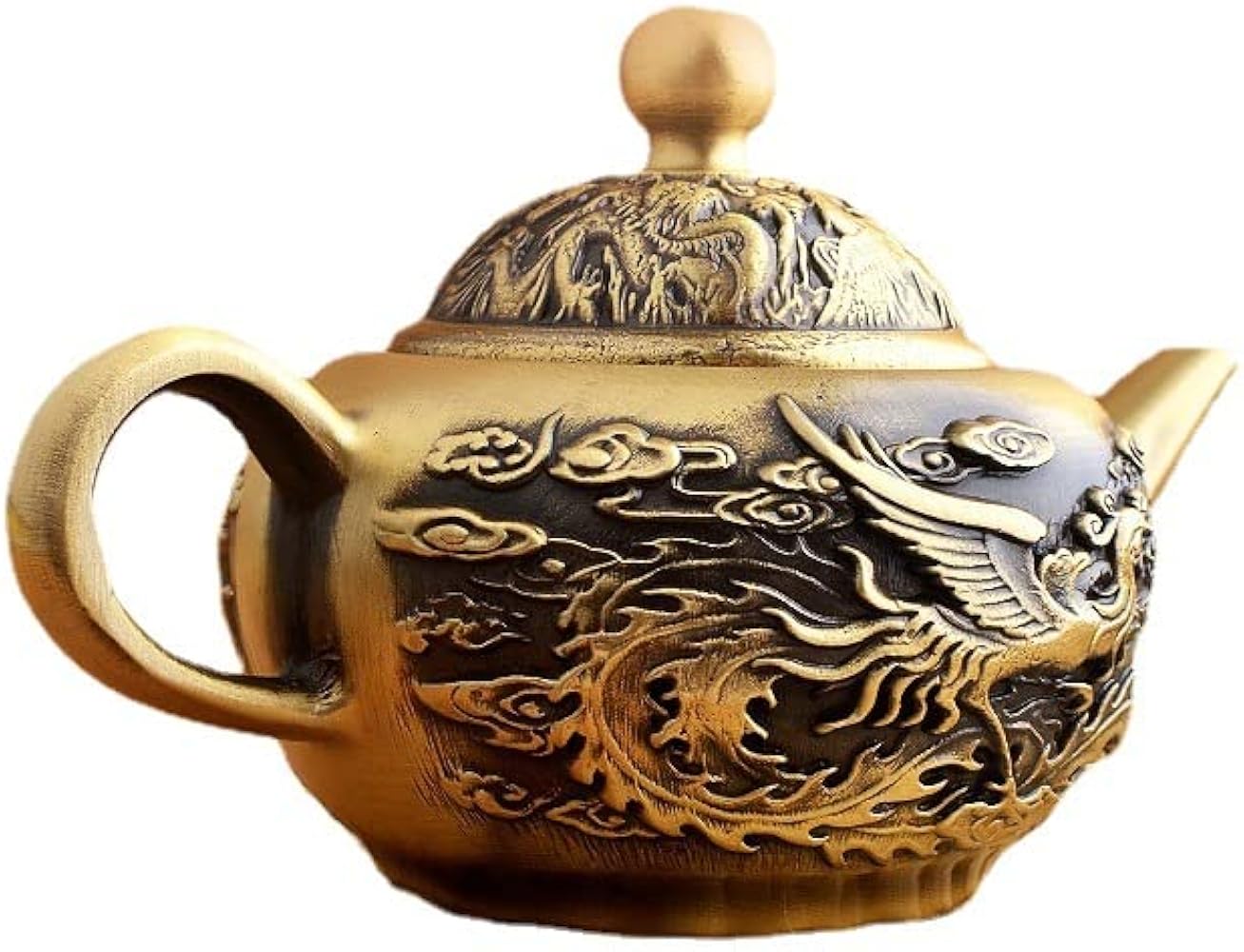 新年ギフト浮彫鯉躍龍門茶壺 酒壺 家庭茶道 工芸品 置物 節約 銅製品