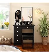 ブラック＆ホワイト コンパクトドレッサーセット ミラー付き 大容量