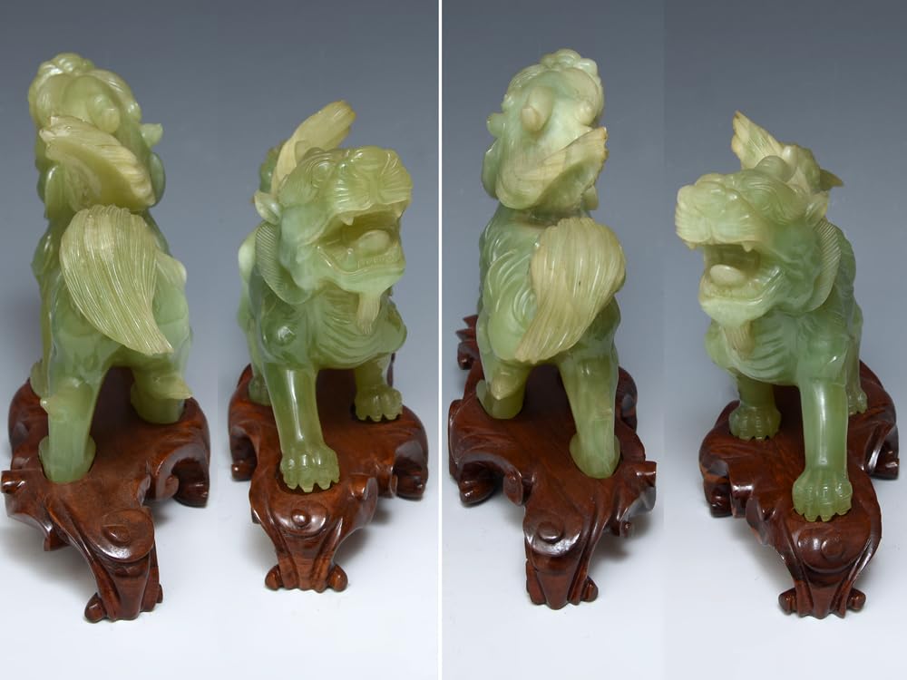 中国 玉石彫刻 玉乗り獅子 置物 C R5132 中国 玉石彫刻 玉乗り獅子