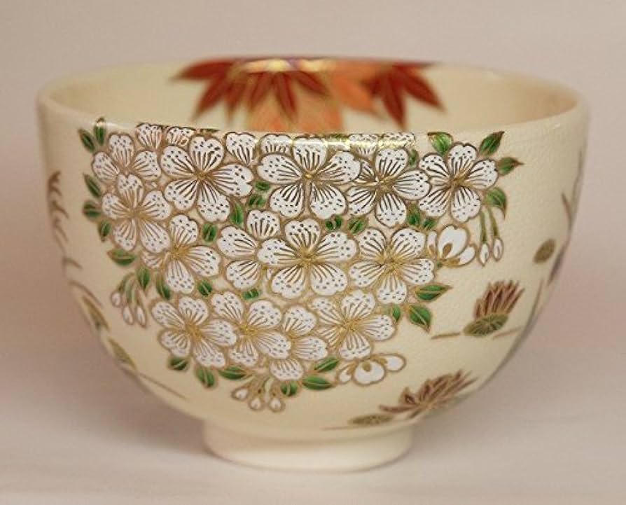 Amazon | 抹茶茶碗 清閑寺窯 杉田祥平作 色絵雲錦四季草花画茶碗