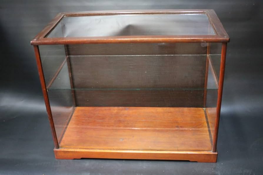 アンティーク 希少 ガラスケース 銅枠 面取り 5面 足 木製 総重量5.2