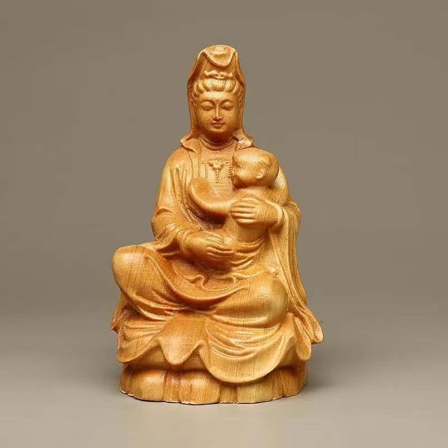 Amazon｜dsdsad 木彫りの仏像 慈母観音坐像（高さ10cm×巾5.5cm）『安産