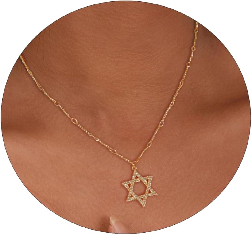 ASCOMY Gold Necklace for Women 14K Gold Plated David Star Pendant