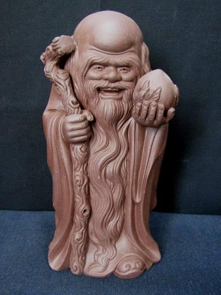 Amazon.co.jp: 中国美術 桃と杖を持つ寿老人 立像 朱泥 紫泥