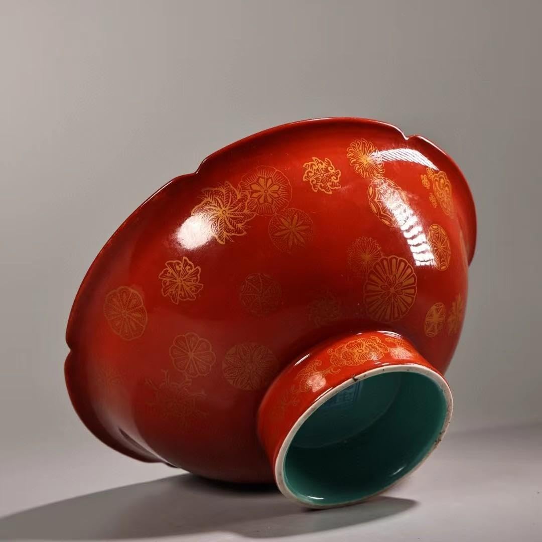 Amazon.co.jp: 中国古美術・珍蔵七宝彩と粉彩・赤釉と描金磁器の碗・純