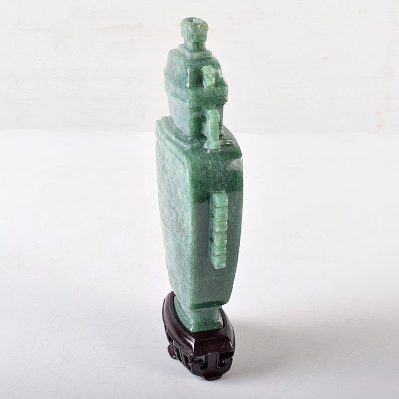 中国 玉石翡翠彫刻 飾壷 約530g 唐木台付 D R8759