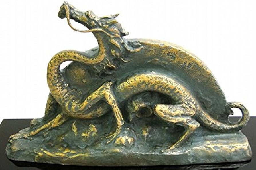 彫塑家 北村西望作「浴光 朱肉」黄布 共箱 銅製 龍 竜 置物 ブロンズ