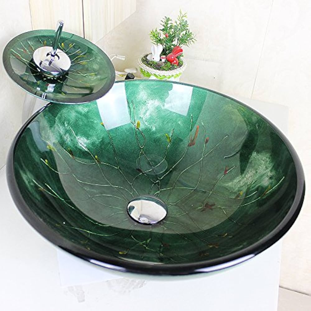 Amazon | Tophome 洗面台 洗面ボウル 強化ガラス製 洗面鉢彩色上絵