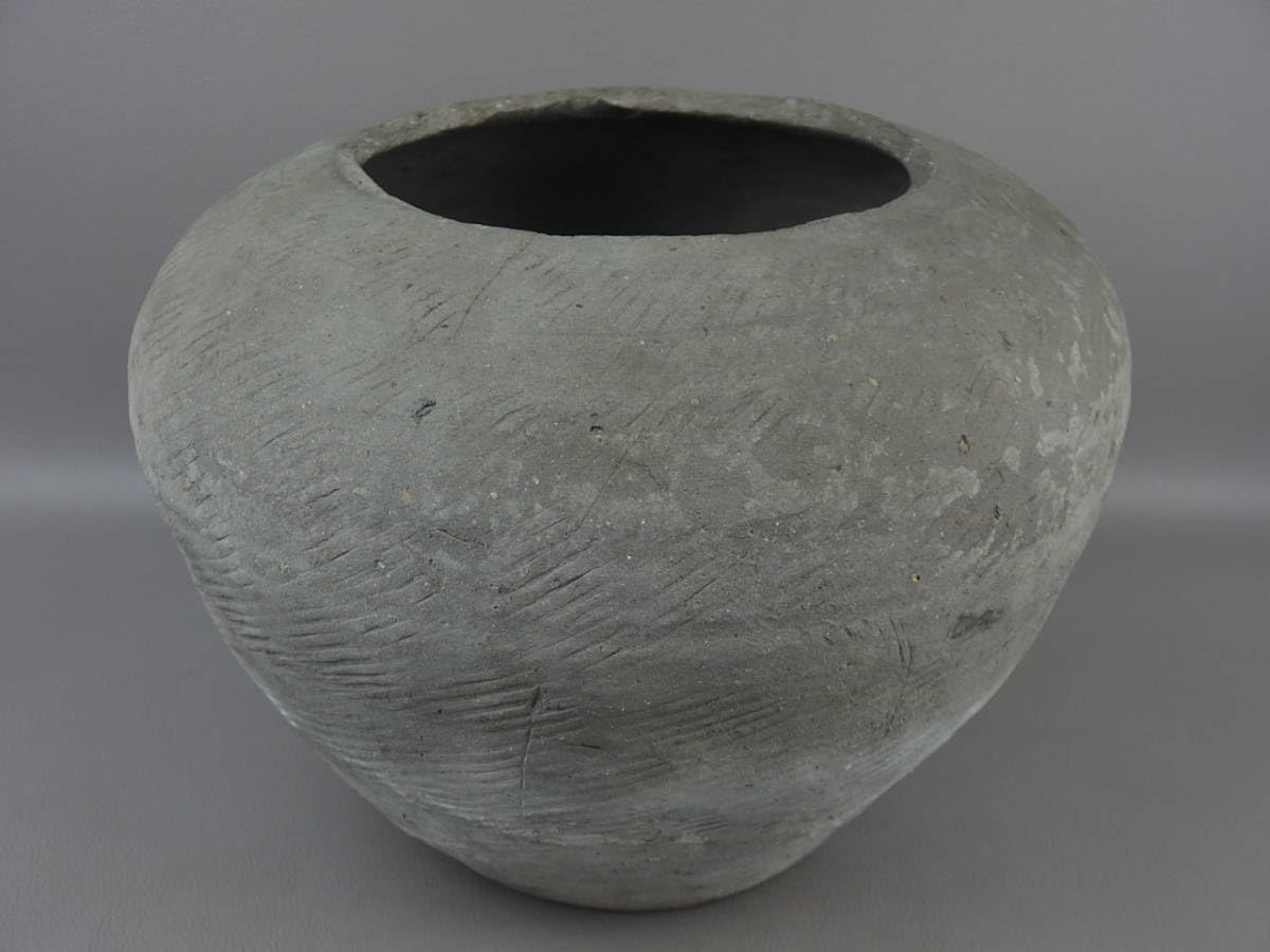 須恵器水指茶器口径13cm、深さ12cm蓋付き箱付茶道具新羅土器