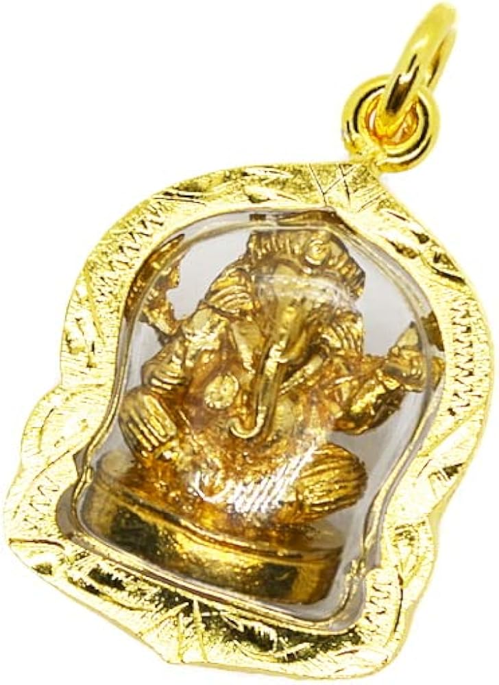 Amazon | プラクルアン ガネーシャ 金 ゴールド チャーム お守り タイ