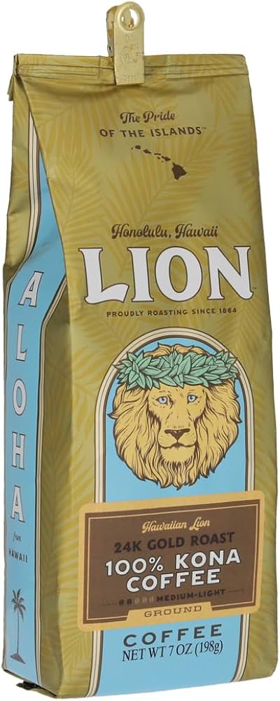 Lion Coffee 24K Gold Roast 100% Kona Ground Coffee, Medium-Light