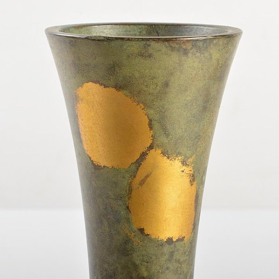 平安泰蔵六造 塗金銅花瓶 立鼓式花瓶 木箱 共箱