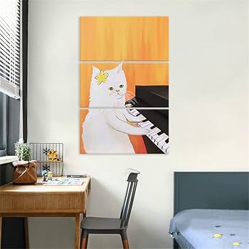 Amazon.co.jp: 猫 アートパネル 3枚 飾り絵 ポスター ネコはピアノを