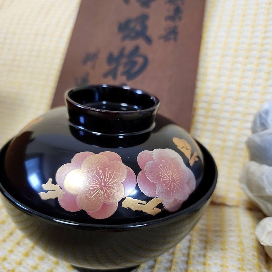 会津塗 乙造作 金彩蒔絵 本漆塗仕上げ 蓋付き 吸物椀 5客 (