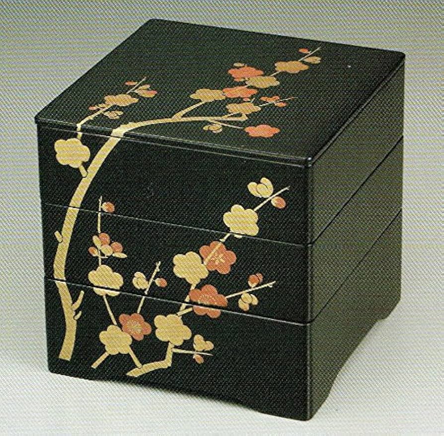 Amazon｜【木繊維製重箱】黒 6寸5分 共足三段重 枝梅【日本製】｜重箱