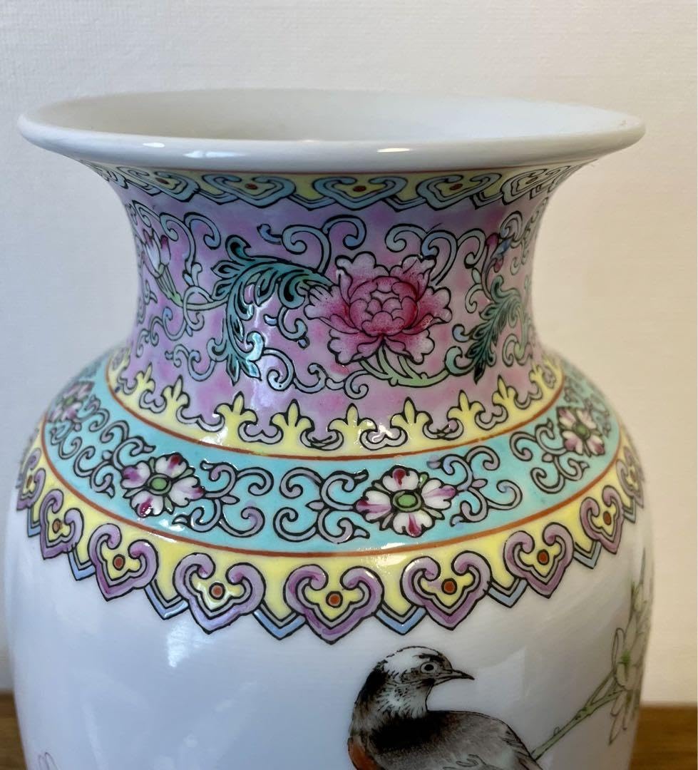 中国清時代 粉彩花鳥図花瓶 高さ35㎝ 東Y7-0421②トヒコ 中国清時代粉