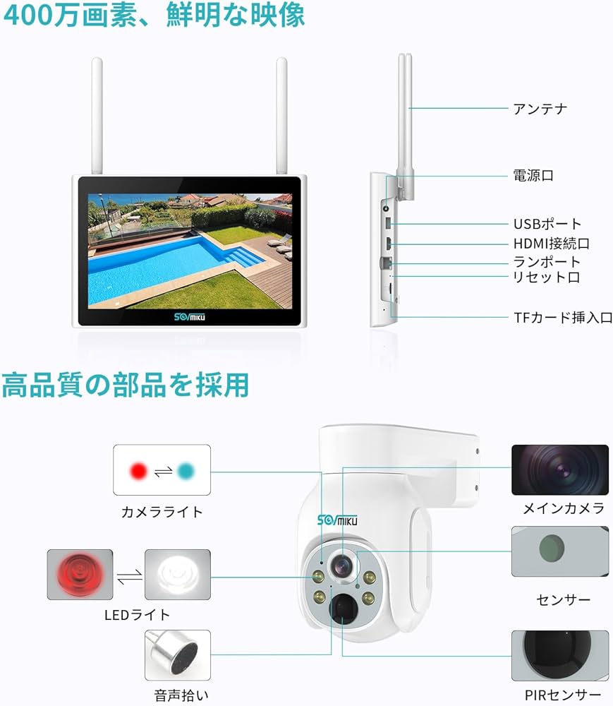 Amazon.co.jp: 【400万画素・ソーラーパネル給電】SOVMIKU最新型 防犯