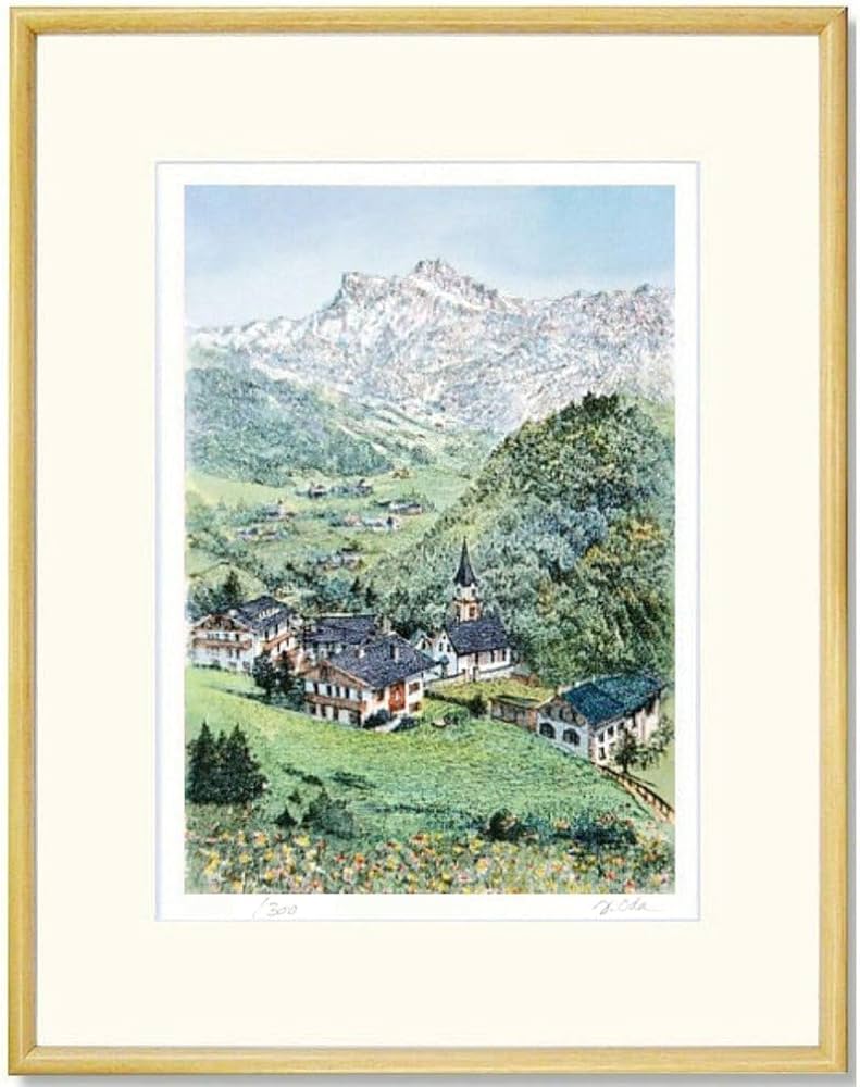 絵画・額縁・版画・織田義郎・エッチング+手彩色・ドイツ・美術品