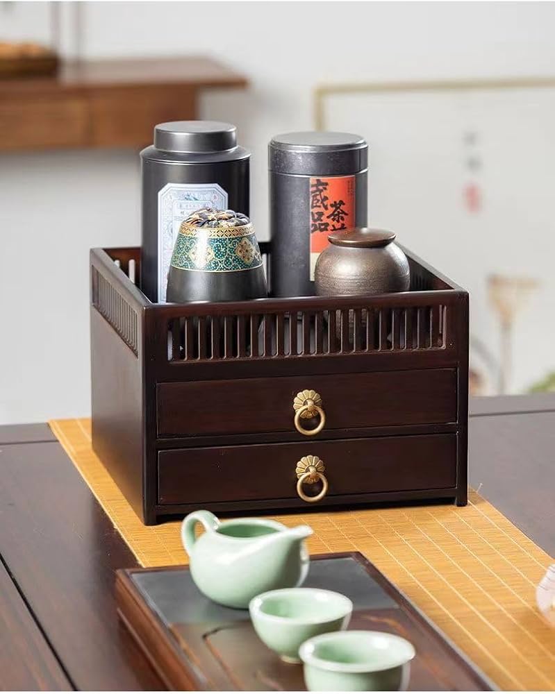 Amazon｜Cool Well お茶収納ボックス 茶箱 卓上チェスト 木製 収納