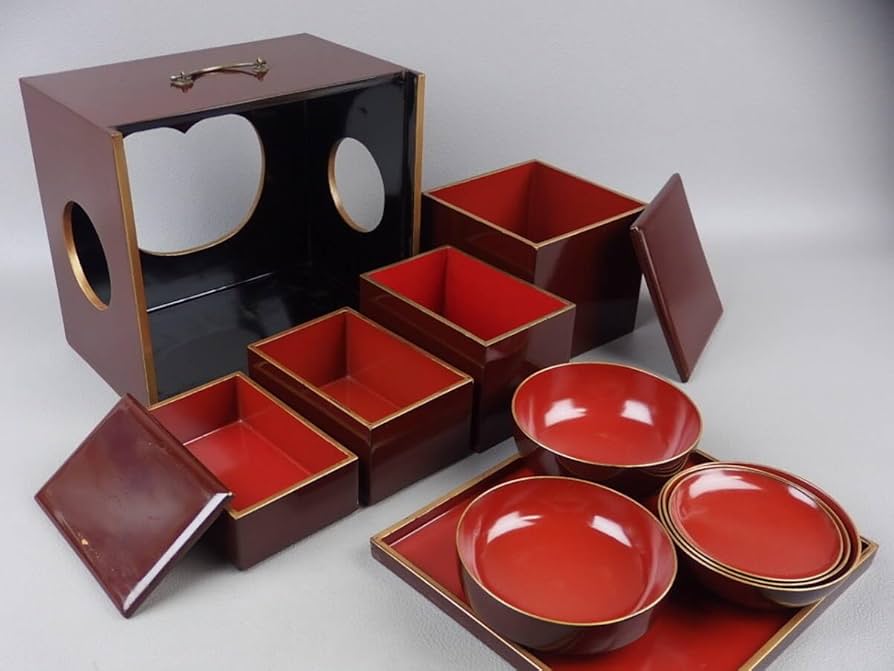 Amazon.co.jp: 【骨董茶道具】古い木製漆器花見弁当箱fn051w大名道具和