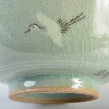 Amazon.co.jp: 韓国人間文化財 柳海剛（柳根瀅）作 高麗青磁 象嵌鶴雲