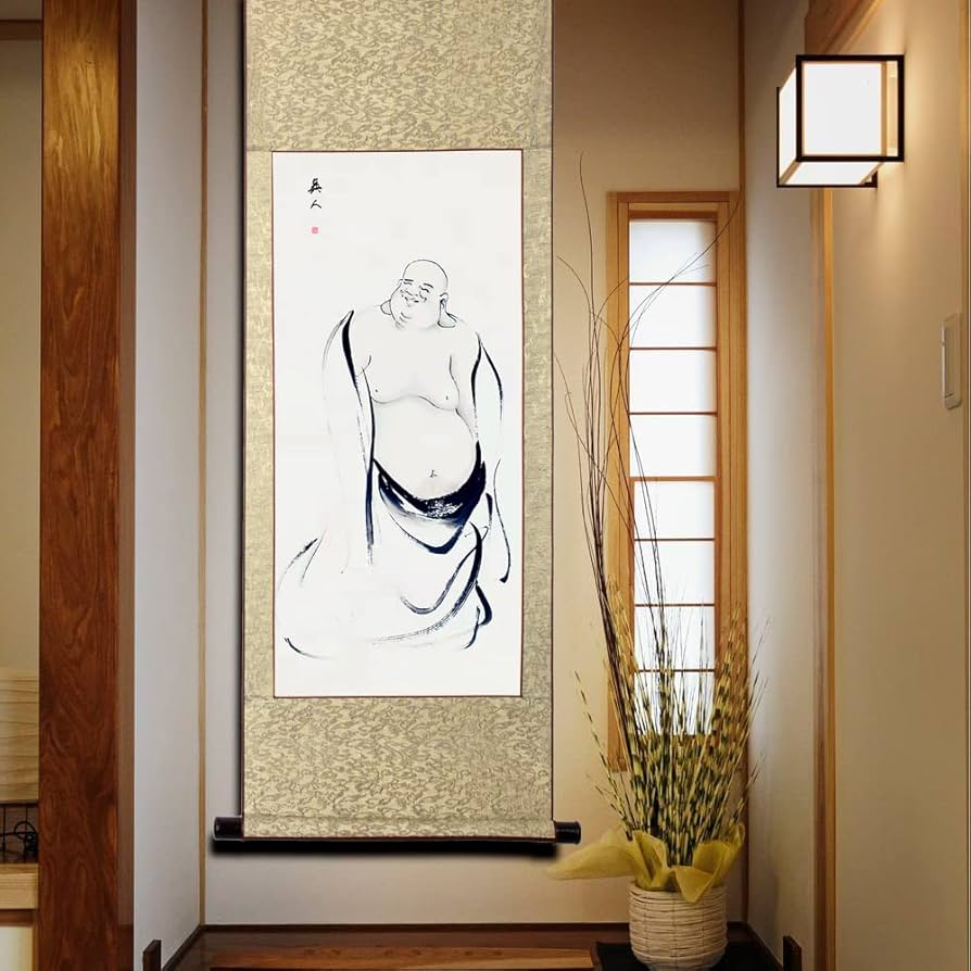 掛軸□七福神「崋山作」絹本 掛け軸 布袋様 大黒様 肉筆 古美術 骨董品