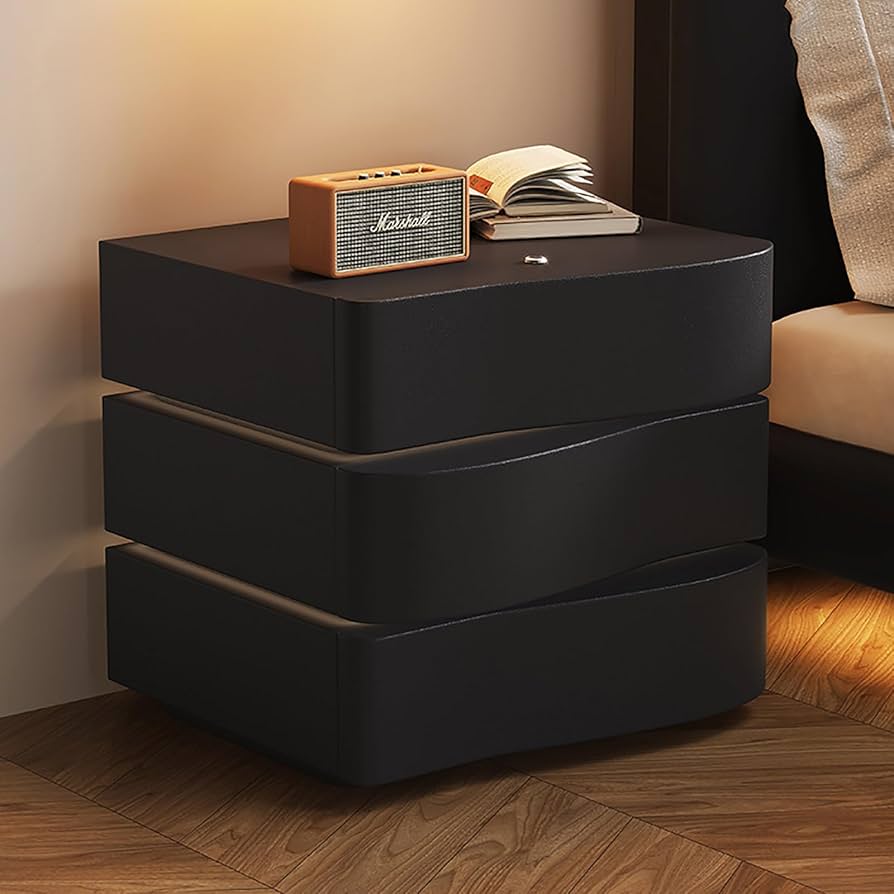 ベッドサイドテーブル 3段チェスト ライト付き